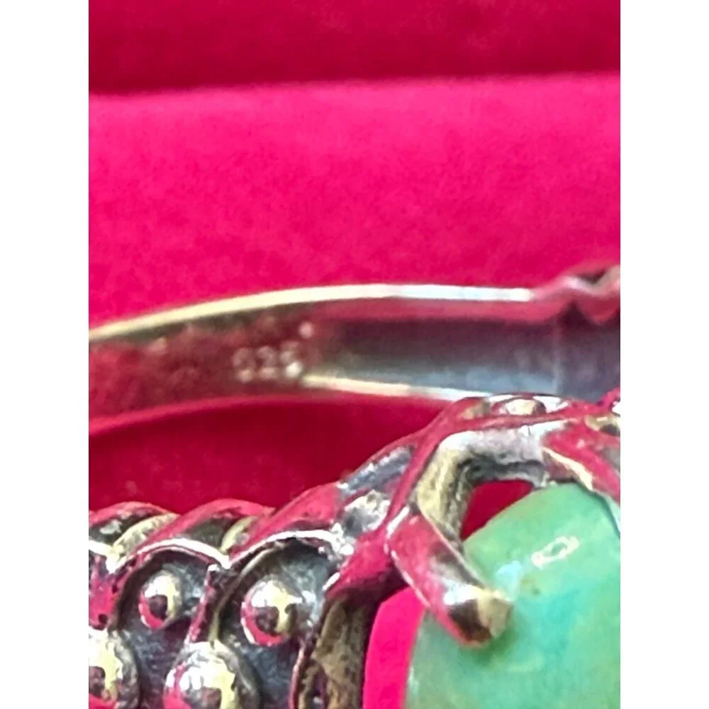 Unique Green Turquoise Three-Stone Women's Ring - Sterling Silver